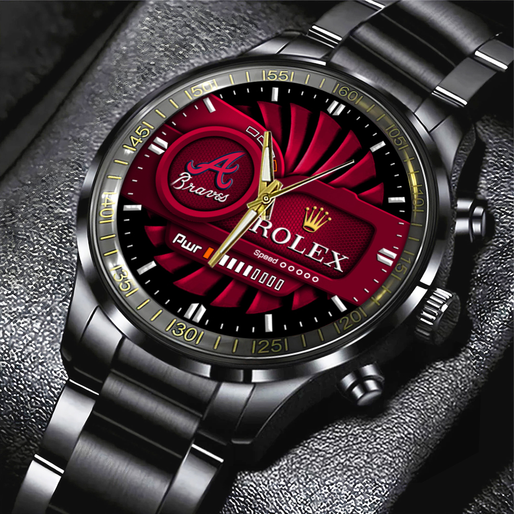 Atlanta Braves Black Stainless Steel Watch MAITM13424