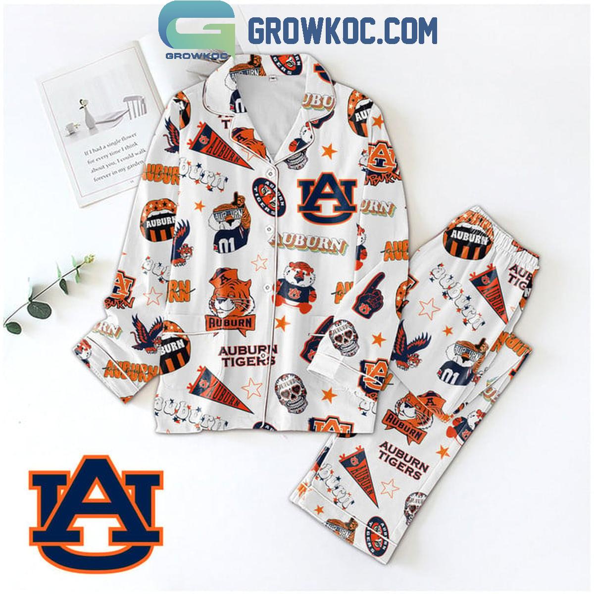 Auburn Tigers Go Tigers Halloween Polyester Pajamas Set White 1 rp7uR