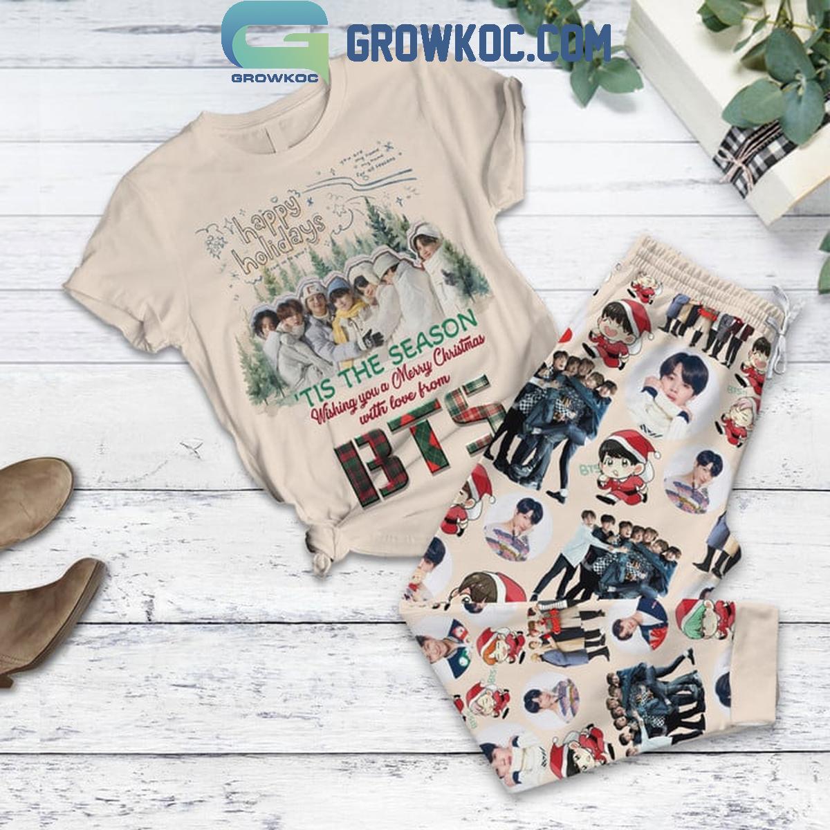 BTS Tis The Season Merry Christmas With Love 2024 Fleece Pajamas Set 1 IbKbD