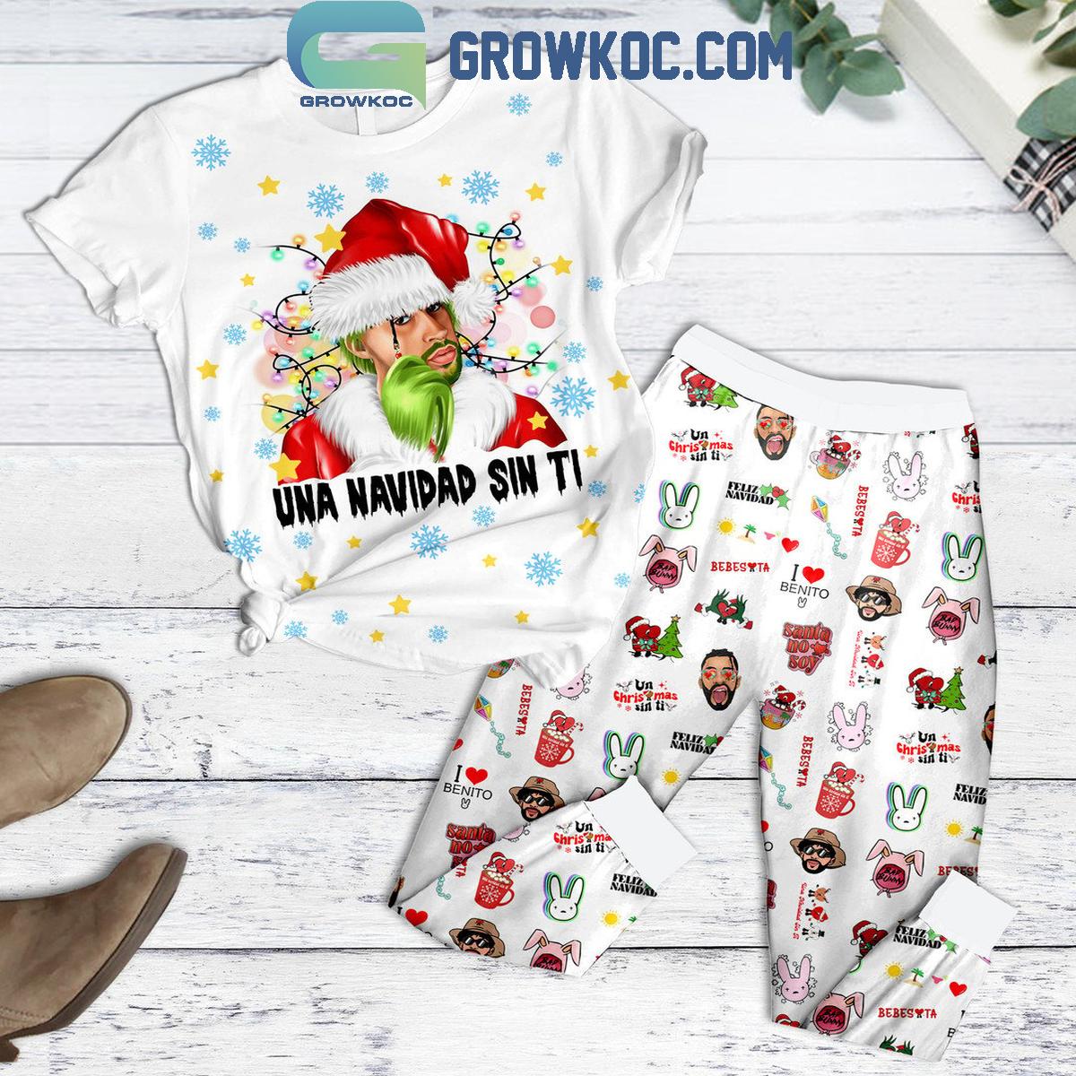 Bad Bunny Una Navidad Sin Ti Christmas Fleece Pajamas Set 1 nDJug