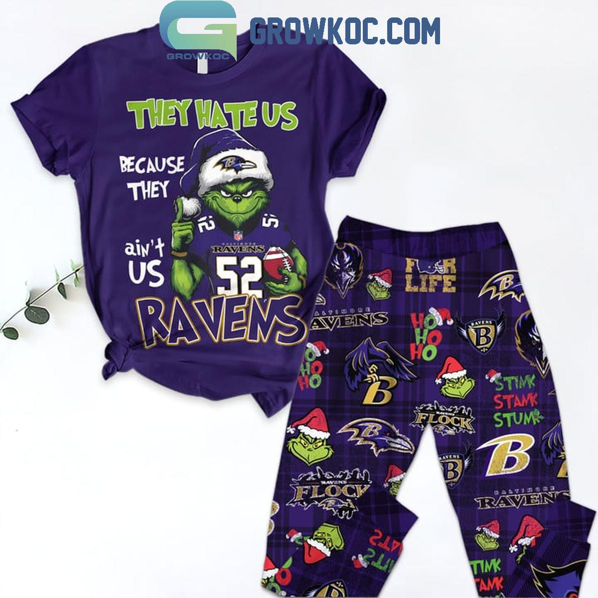 Baltimore Ravens Grinch They Hate Us Because The Aint Us Fleece Pajamas Set 1 rpPR4