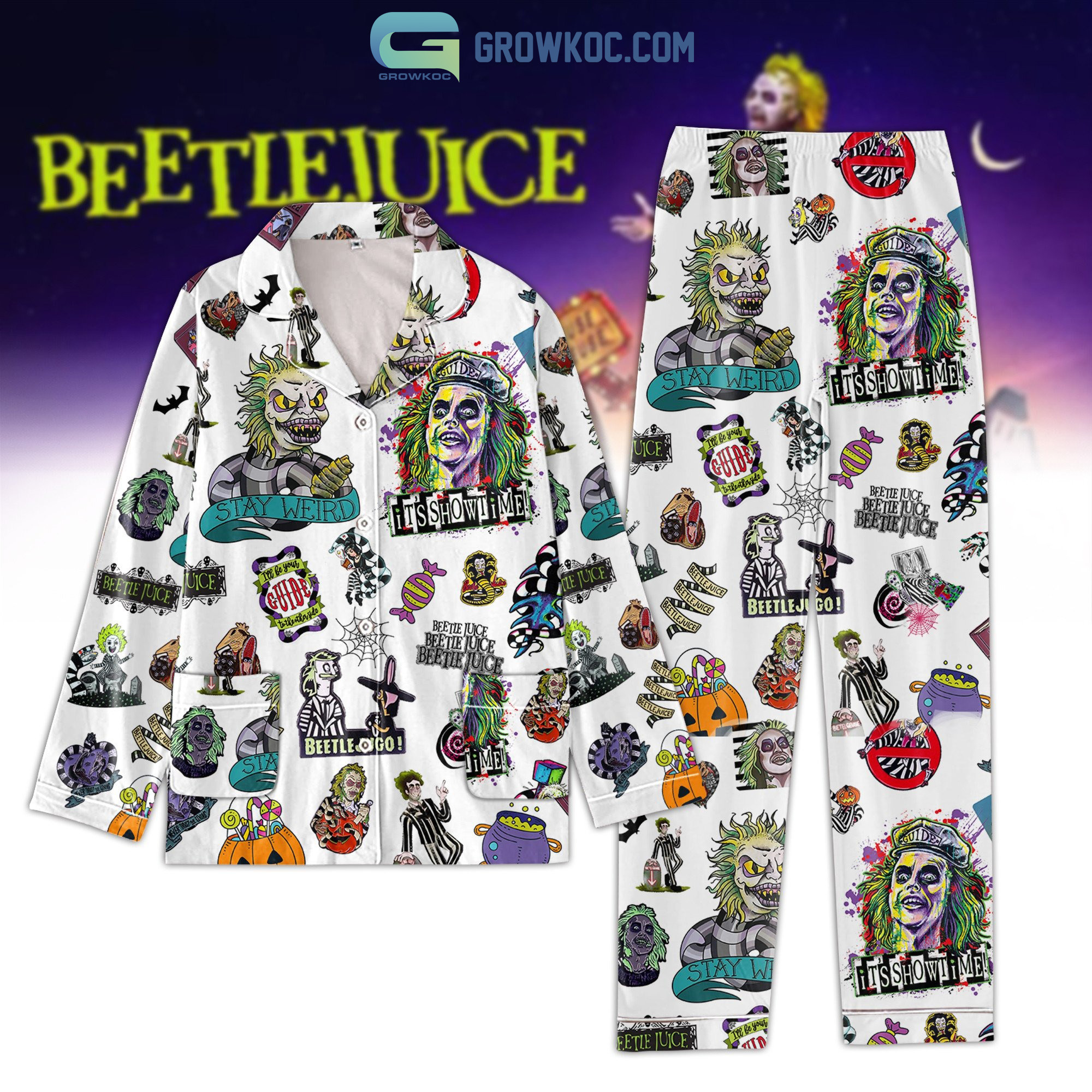 Beetlejuice Stay Weird Its Show Time Pajamas Set2B1 qukwR