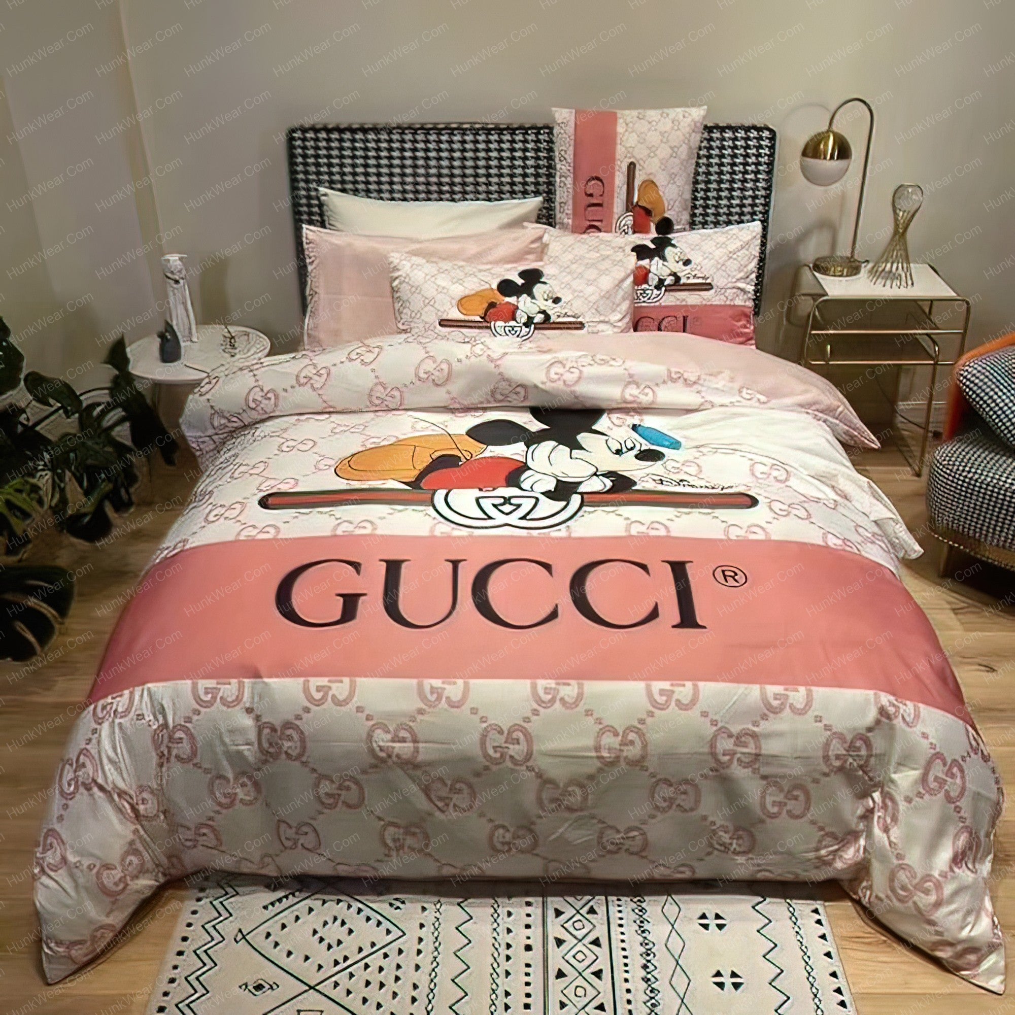 Best Gucci x Mickey Disney In Pink Monogram Background Bedroom Set 87693177 1024x1024@2x