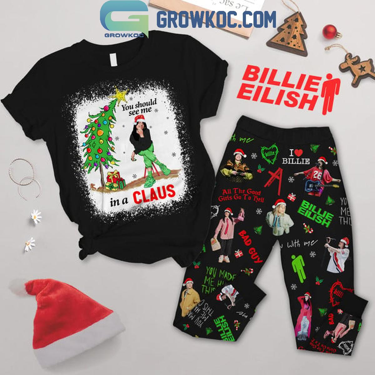 Billie Eilish Christmas 2024 You Should See Me In A Claus Fleece Pajamas Set 1 N99od