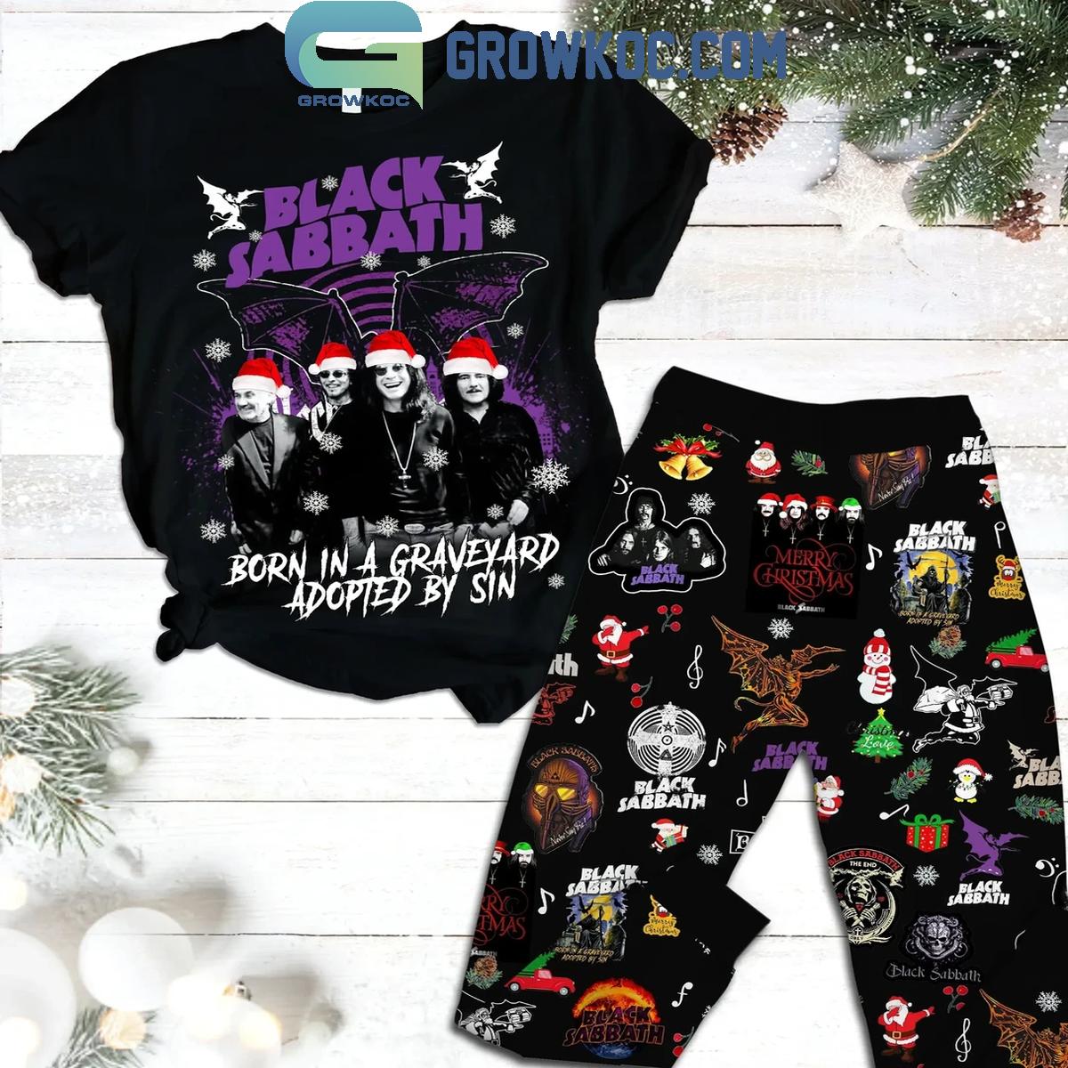 Black Sabbath Born In A Graveyard Adopted By Sin Christmas 2024 Fleece Pajamas Set 1 BSa98