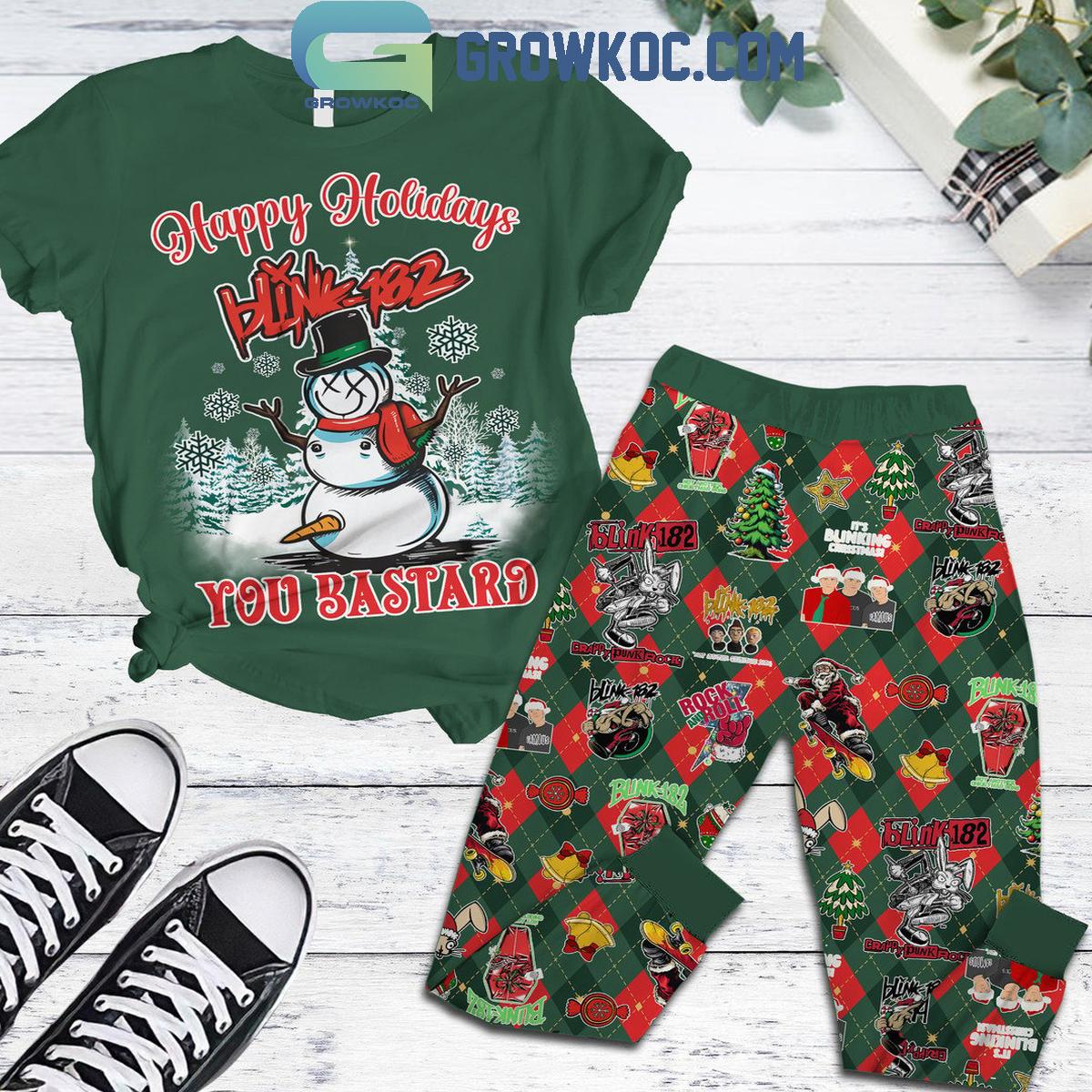 Blink 182 Happy Holidays You Bastard Christmas 2024 Fleece Pajamas Set 1 uJXRD