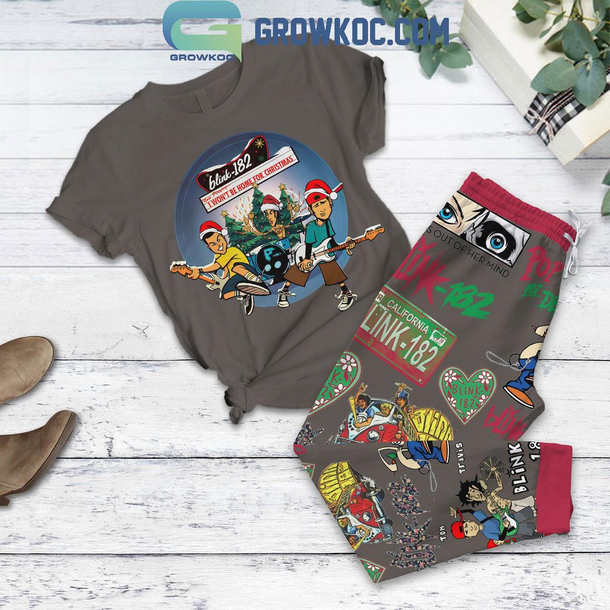 Blink 182 Now Playing I Wont Be Home For Christmas Fleece Pajamas Set 1 v6G2C