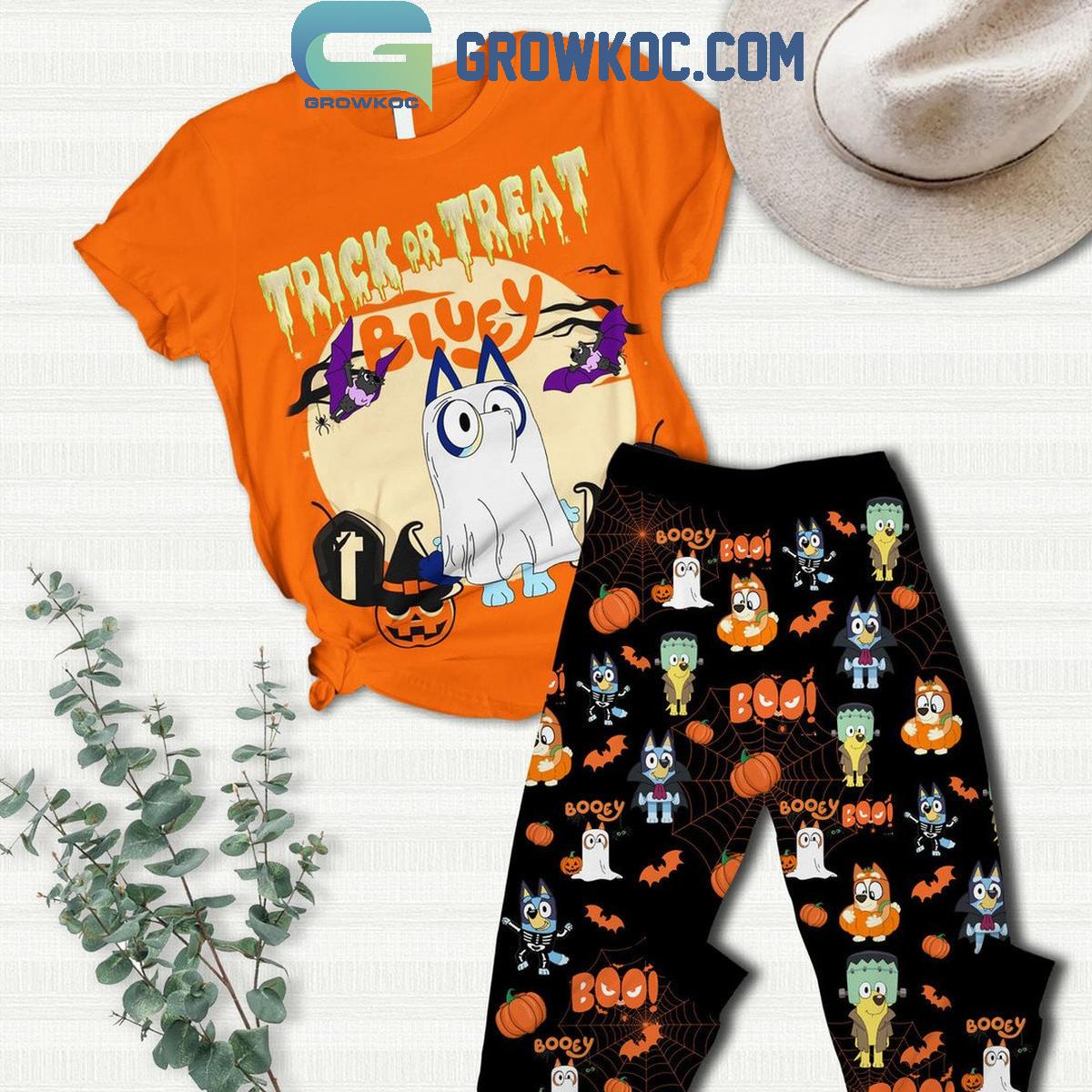 Bluey Boo In Halloween Trick Treat Candy Fleece Pajamas Set 1 oy3sU