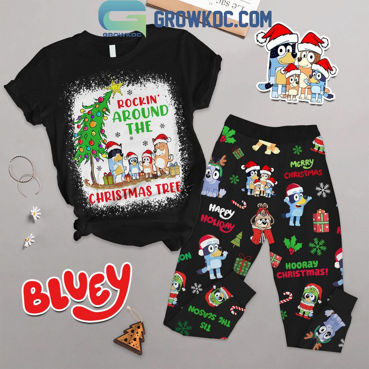 Bluey Rockin Around Christmas Tree 2024 Fleece Pajamas Set 1 stsCD