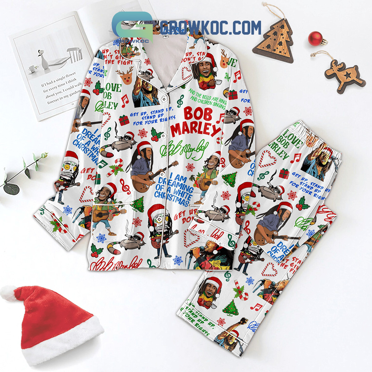 Bob Marley Dreaming For A White Christmas Polyester Pajamas Set2B1 gkW4S