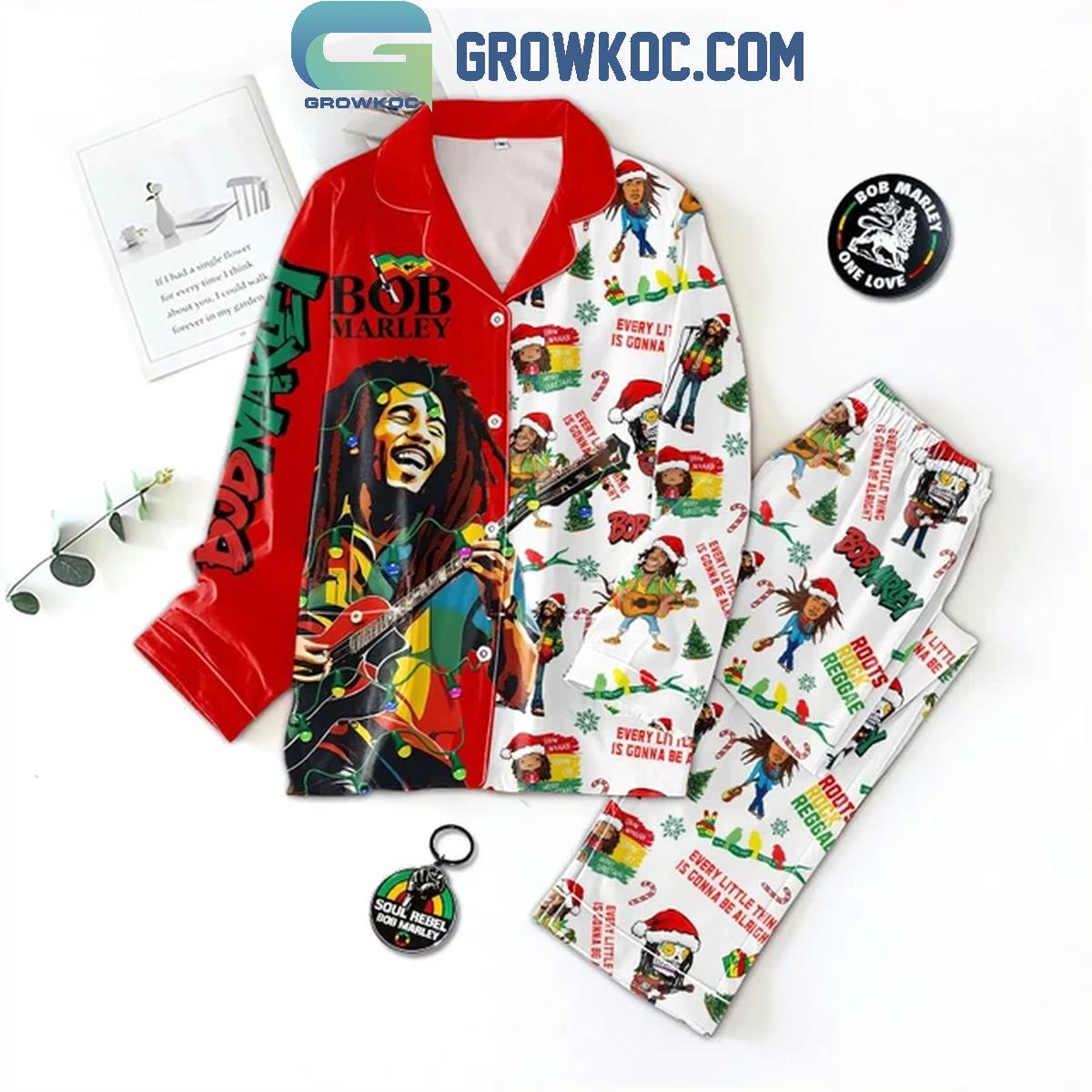 Bob Marley Reggae Merry Christmas One Love Polyester Pajamas Set 1 wzUsS