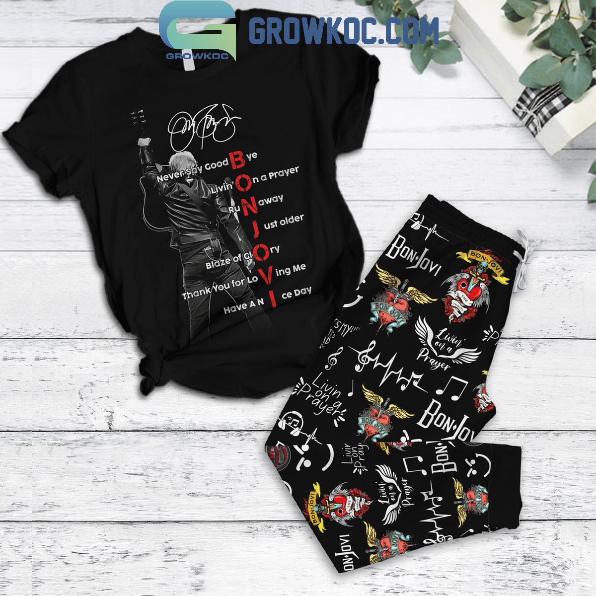Bon Jovi Never Say Goodbye Runaway Fleece Pajamas Set 1 VUQP7
