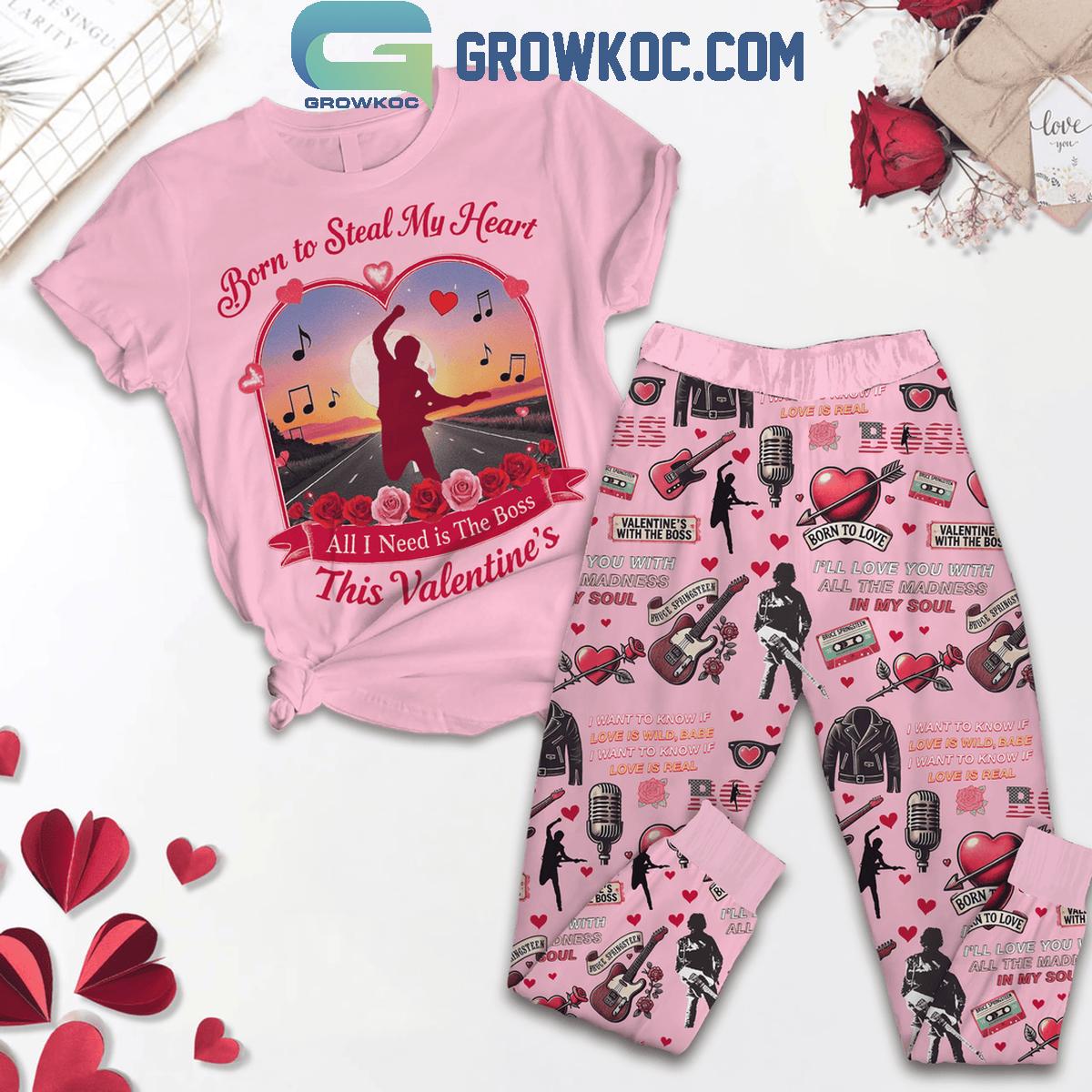 Bruce Springsteen Born To Steal My Heart This Valentine Fleece Pajamas Set 1 ZI3uh