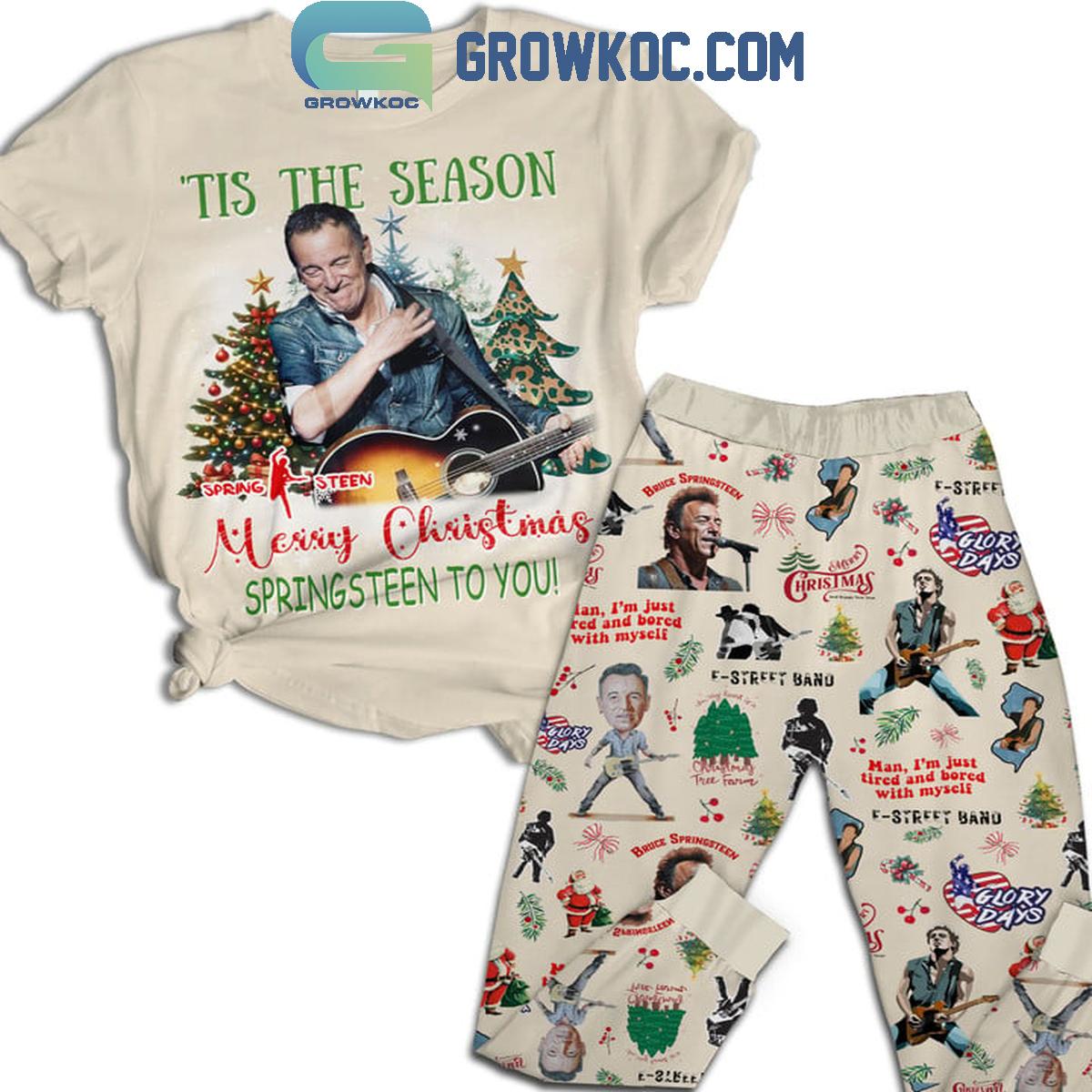 Bruce Springsteen Merry Christmas Springsteen To You Fleece Pajamas Set 1 fuvEs