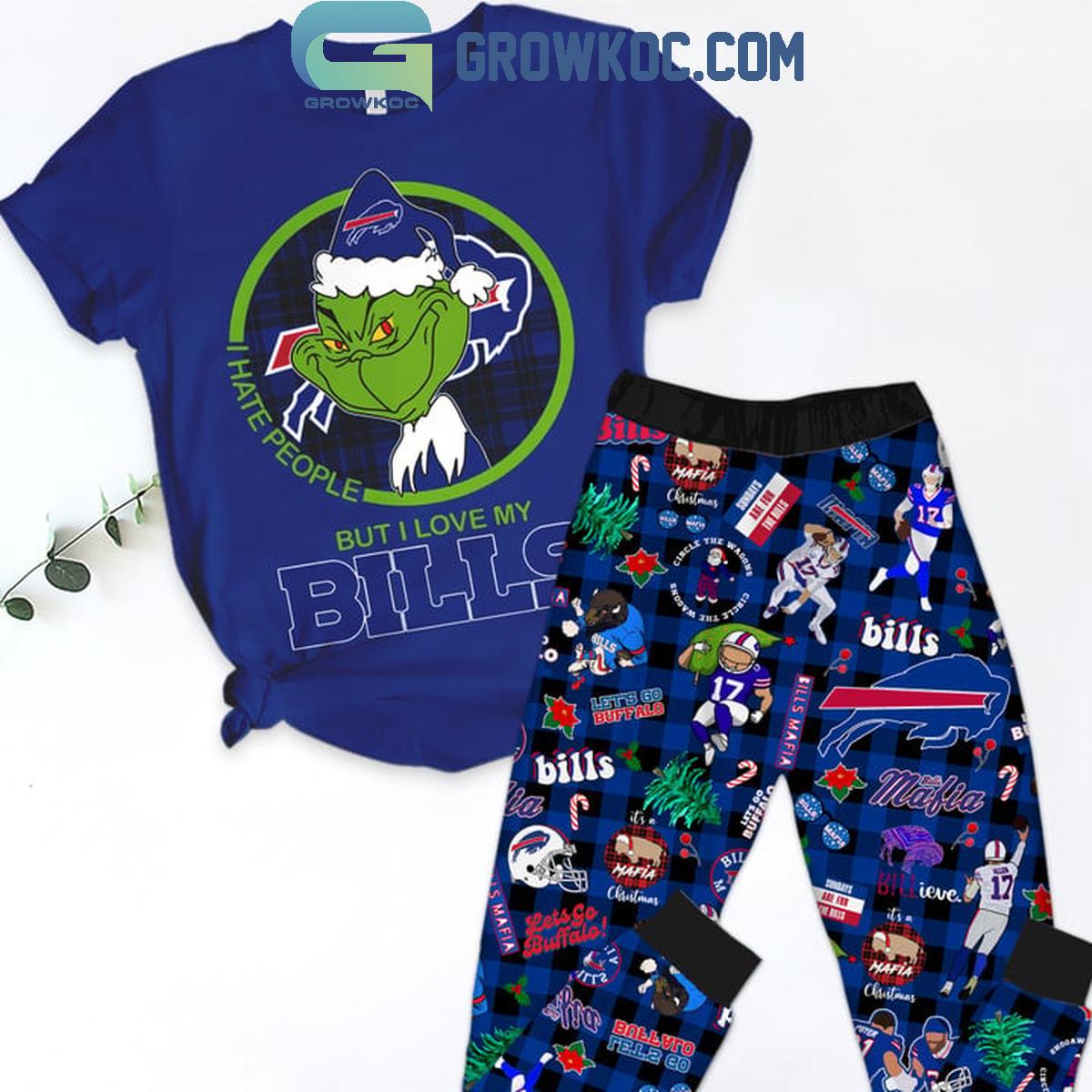 Buffalo Bills Grinch 2024 I Hate People But Love Bills Fleece Pajamas Set 1 IZvQf