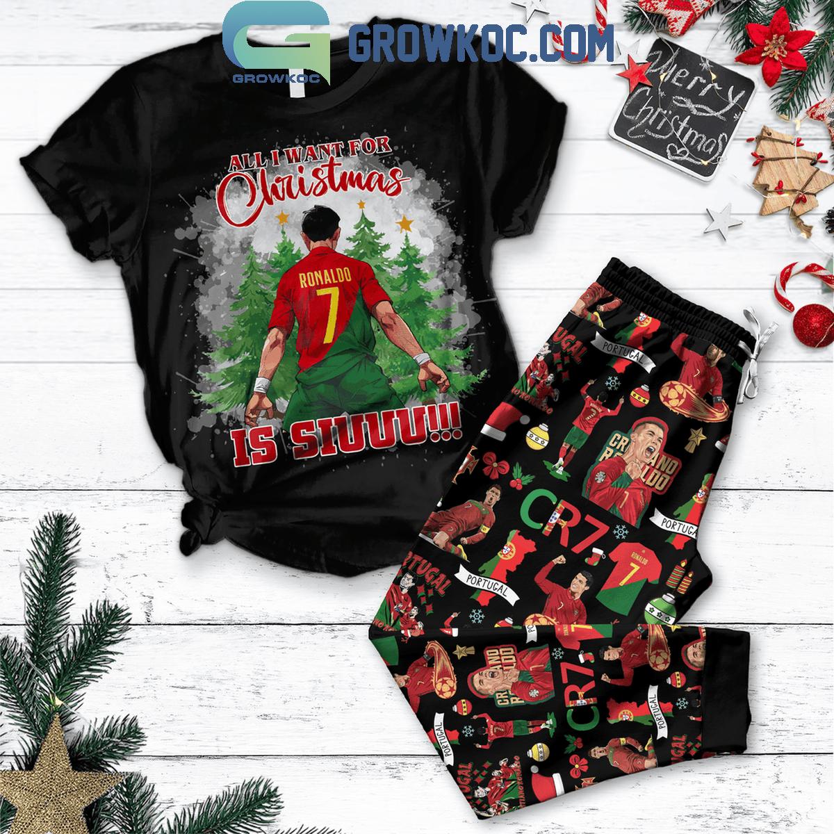 CR7 Cristiano Ronaldo All I Want Is Siuu 2024 Christmas Fleece Pajamas Set 1 Dfcu3