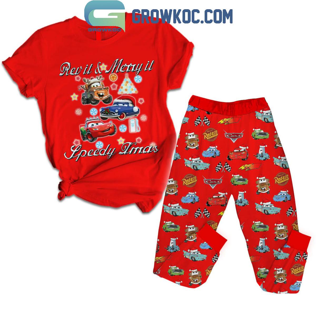 Cars Rev It And Merry It Speedy Christmas Fleece Pajamas Set 1 TrvFK