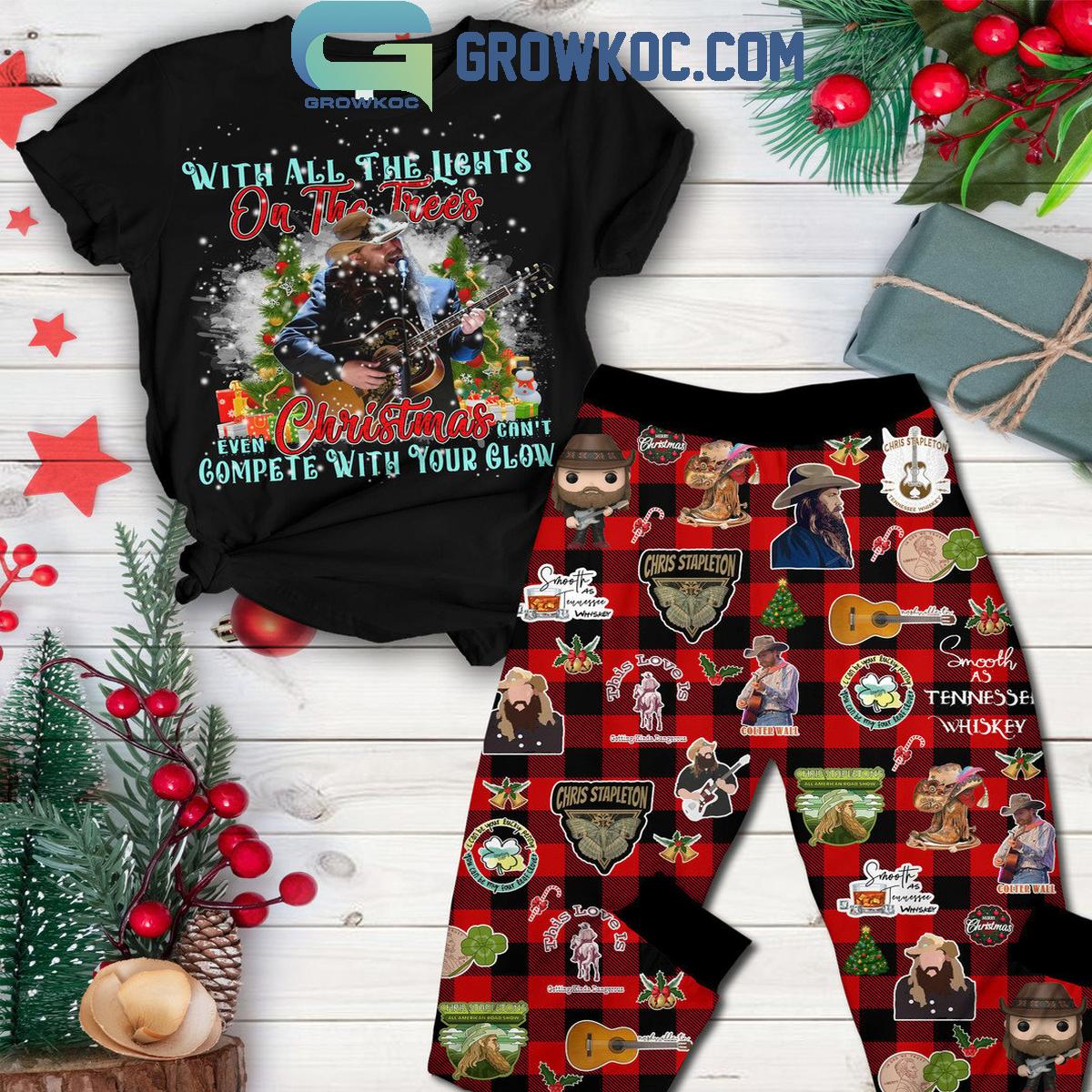 Chris Stapleton Even Christmas Cant Compete With Your Glow Fleece Pajamas Set 1 K8aNy