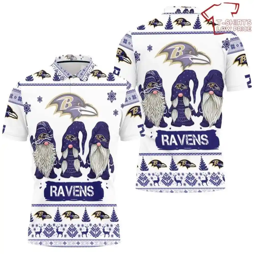 Christmas Gnomes Baltimore Ravens Ugly Sweatshirt Christmas 3D Polo Shirt 1