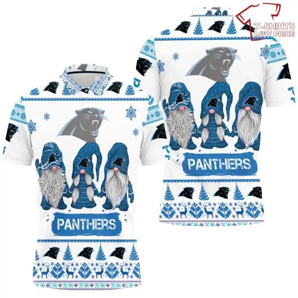 Christmas Gnomes Carolina Panthers Ugly Sweatshirt Christmas 3D Polo Shirt 1
