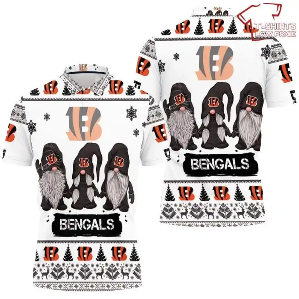 Christmas Gnomes Cincinnati Bengals Ugly Sweatshirt Christmas 3D Polo Shirt 1
