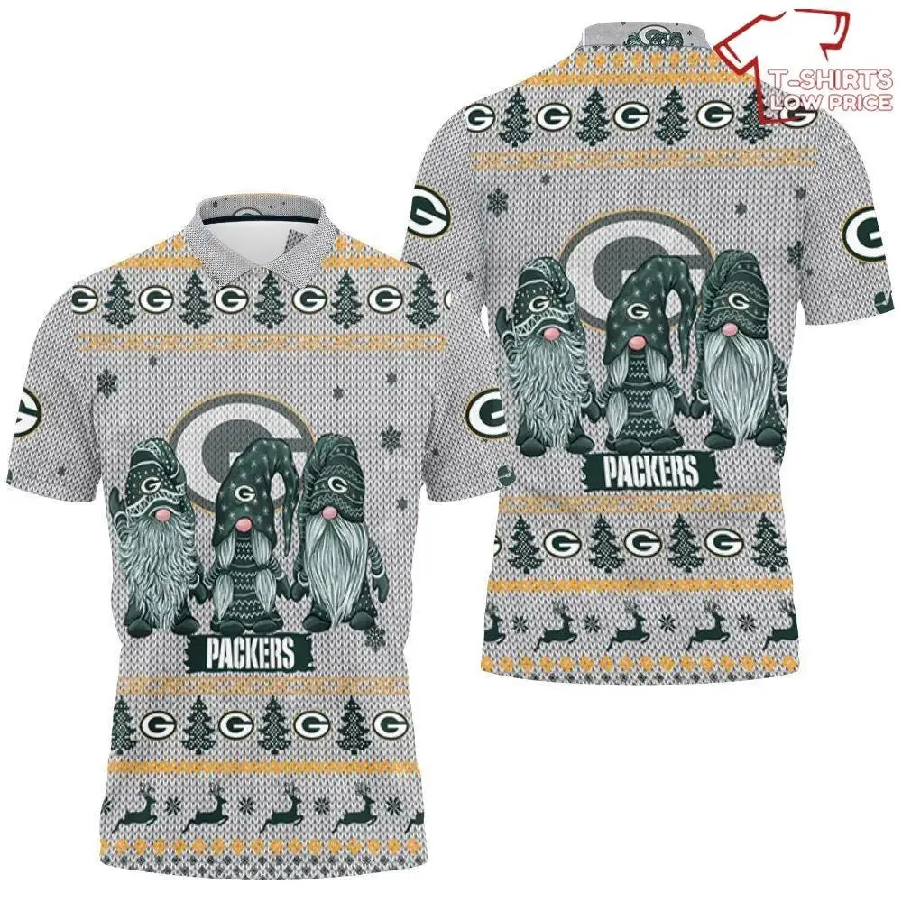 Christmas Gnomes Green Bay Packers Ugly Christmas 3D Polo Shirt 1