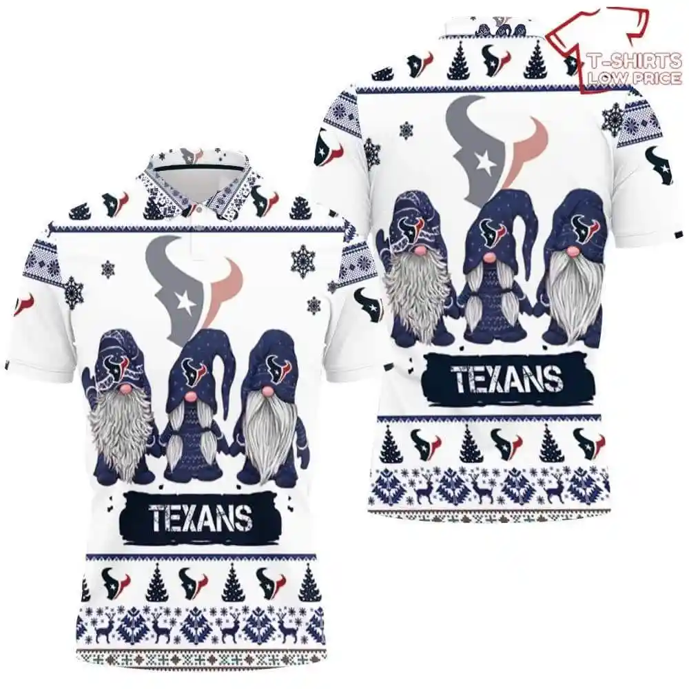 Christmas Gnomes Houston Texans Ugly Sweatshirt Christmas 3D Polo Shirt 1