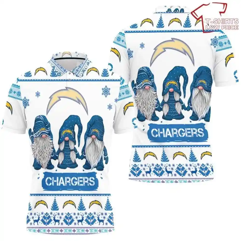 Christmas Gnomes Los Angeles Chargers Ugly Sweatshirt Christmas 3D Polo Shirt 1