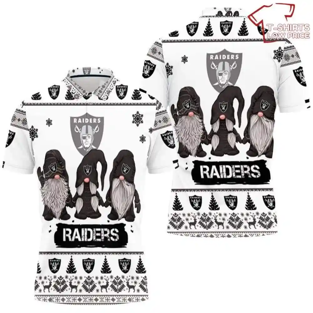 Christmas Gnomes Oakland Raiders Ugly Sweatshirt Christmas 3D Polo Shirt 1