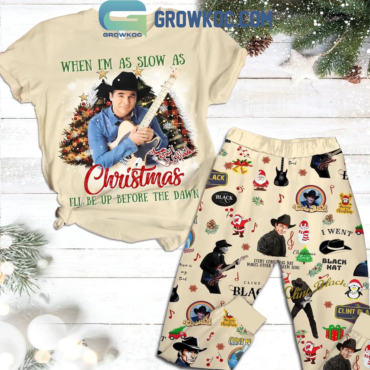 Clint Black Ill Be Up Before The Dawn Christmas Fleece Pajamas Set 1 gx3qb