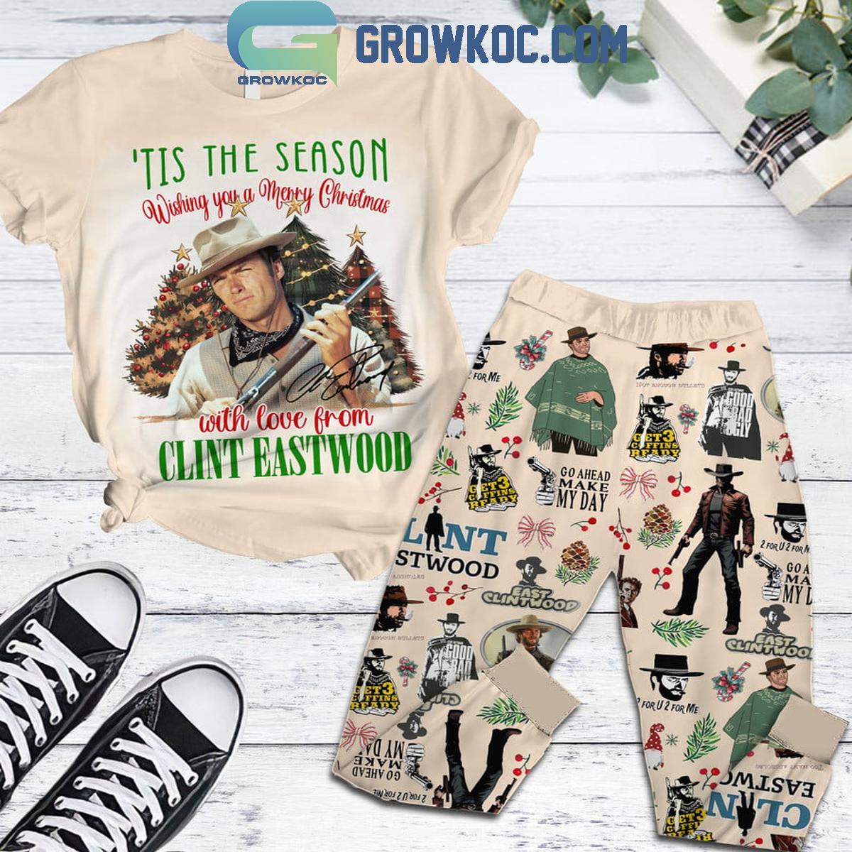 Clint Eastwood Tis The Season Wishing You A Merry Christmas Fleece Pajamas Set 1 QEePh