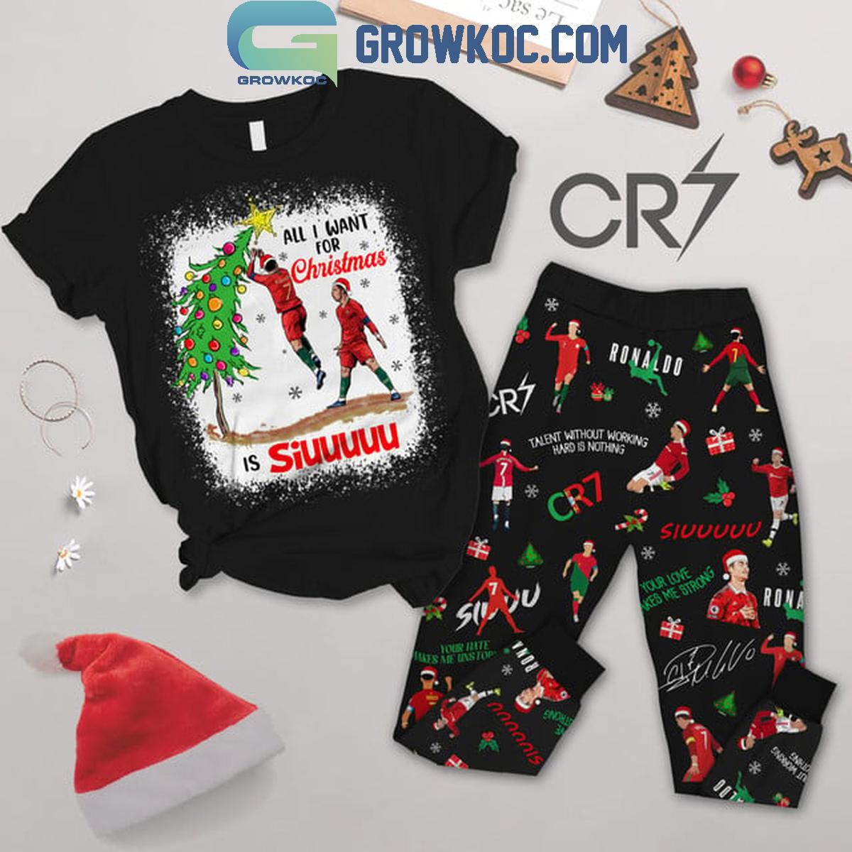 Cristiano Ronaldo Siuuu Goat In Christmas 2024 Fleece Pajamas Set 1 Gk5Ke