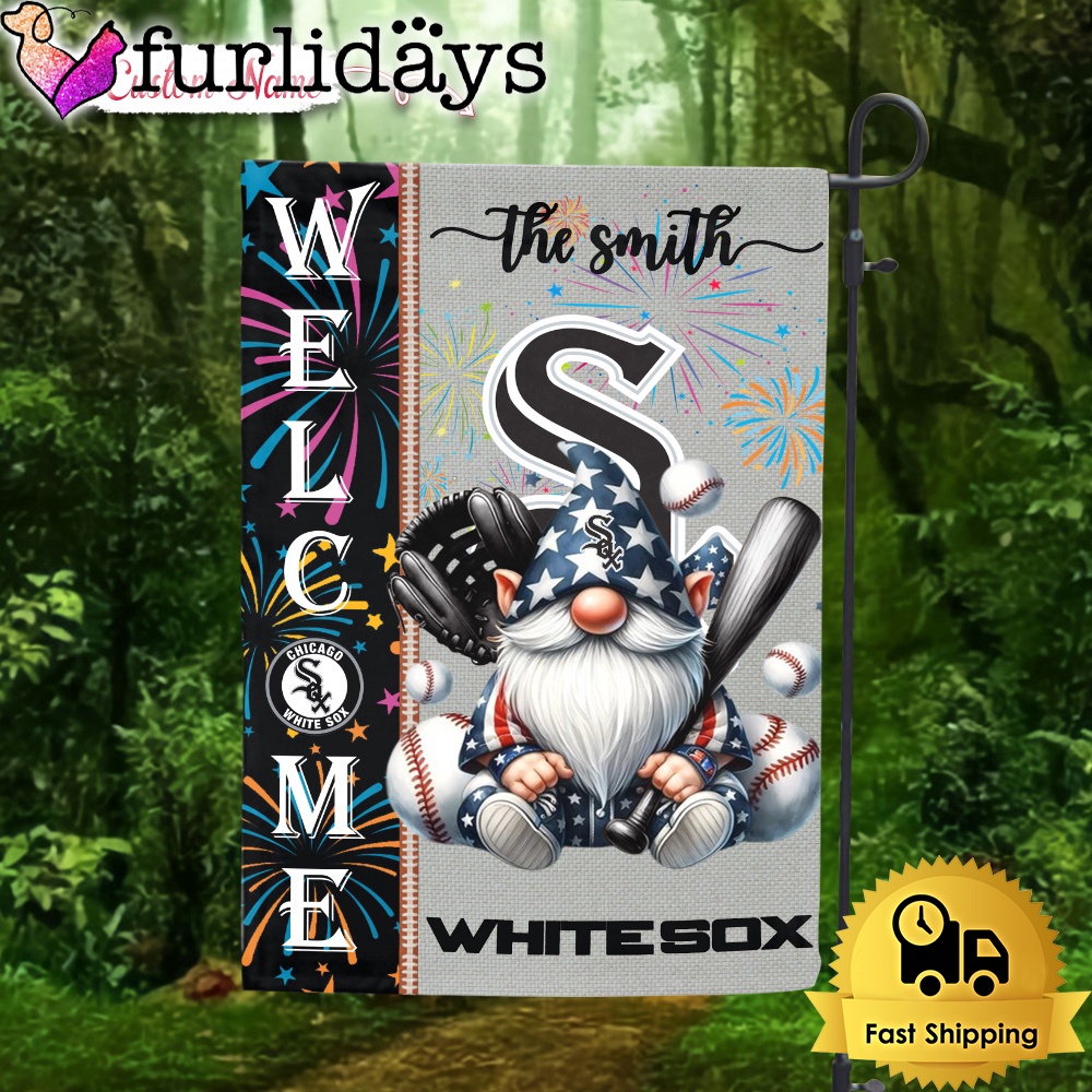 Custom Name MLB Chicago White Sox Gnomes 4th Of July Flag