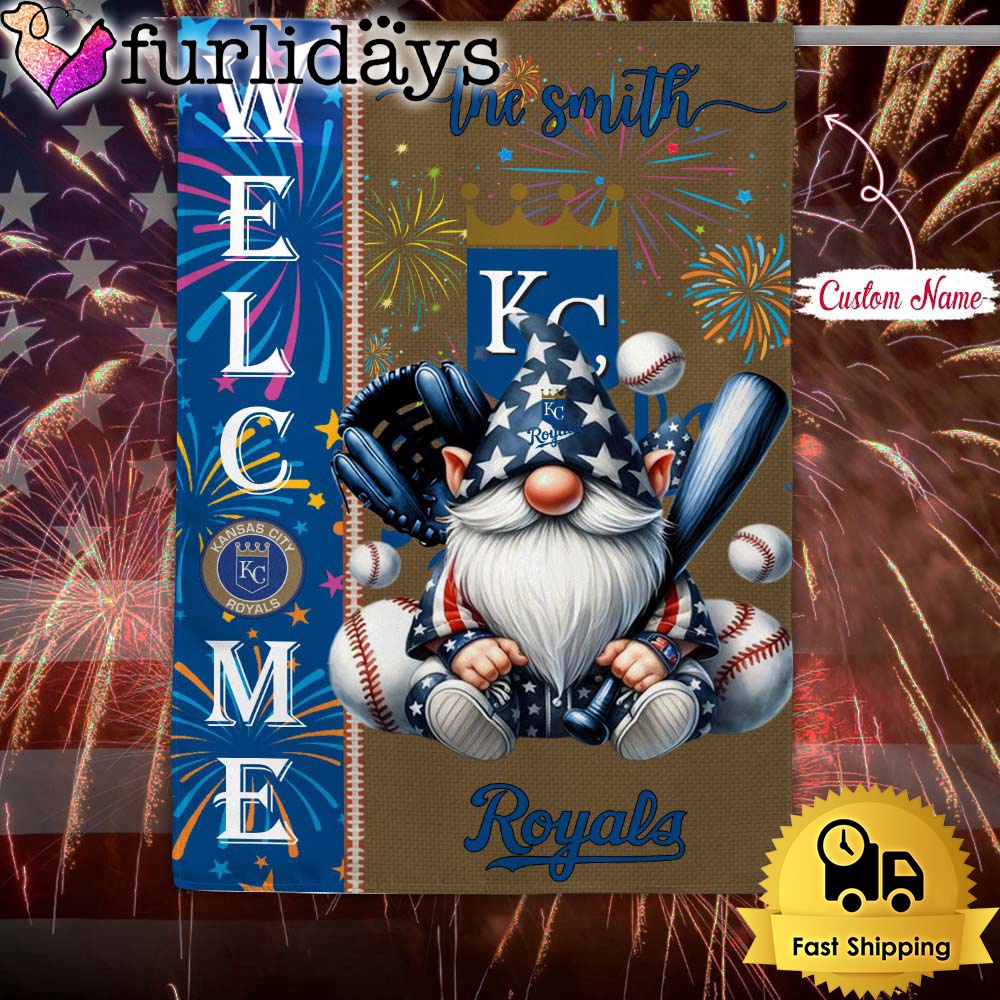 Custom Name MLB Kansas City Royals Gnomes 4th Of July Flag