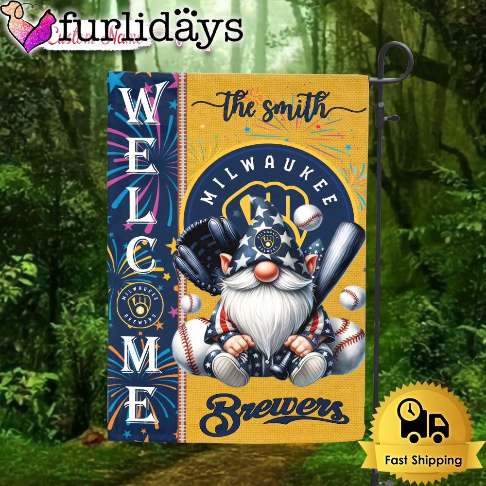 Custom Name MLB Milwaukee Brewers Gnomes 4th Of July Flag
