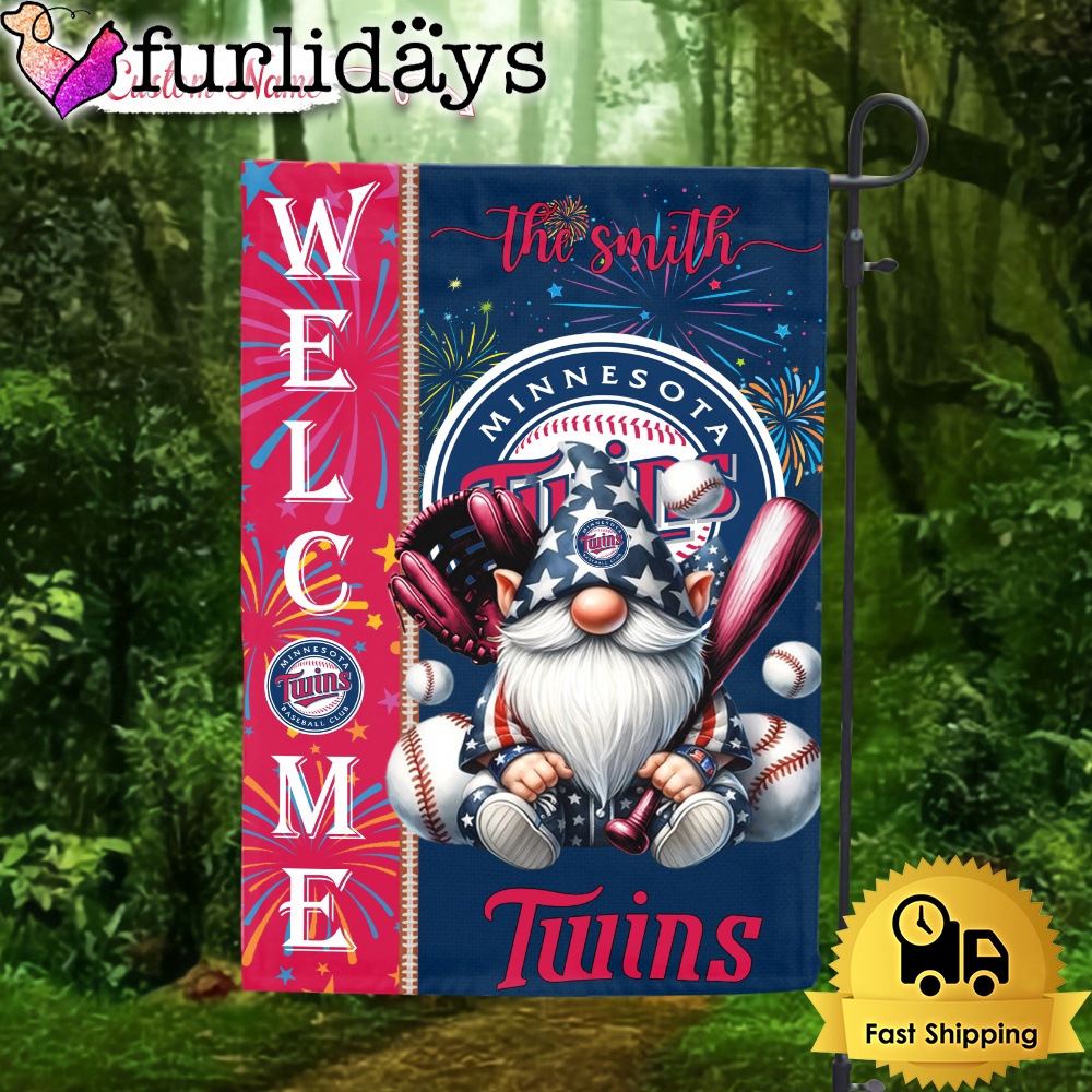 Custom Name MLB Minnesota Twins Gnomes 4th Of July Flag