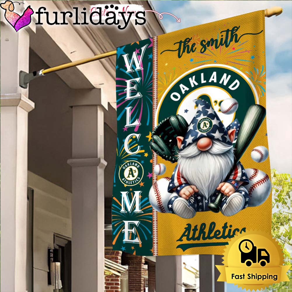 Custom Name MLB Oakland Athletics Gnomes 4th Of July Flag