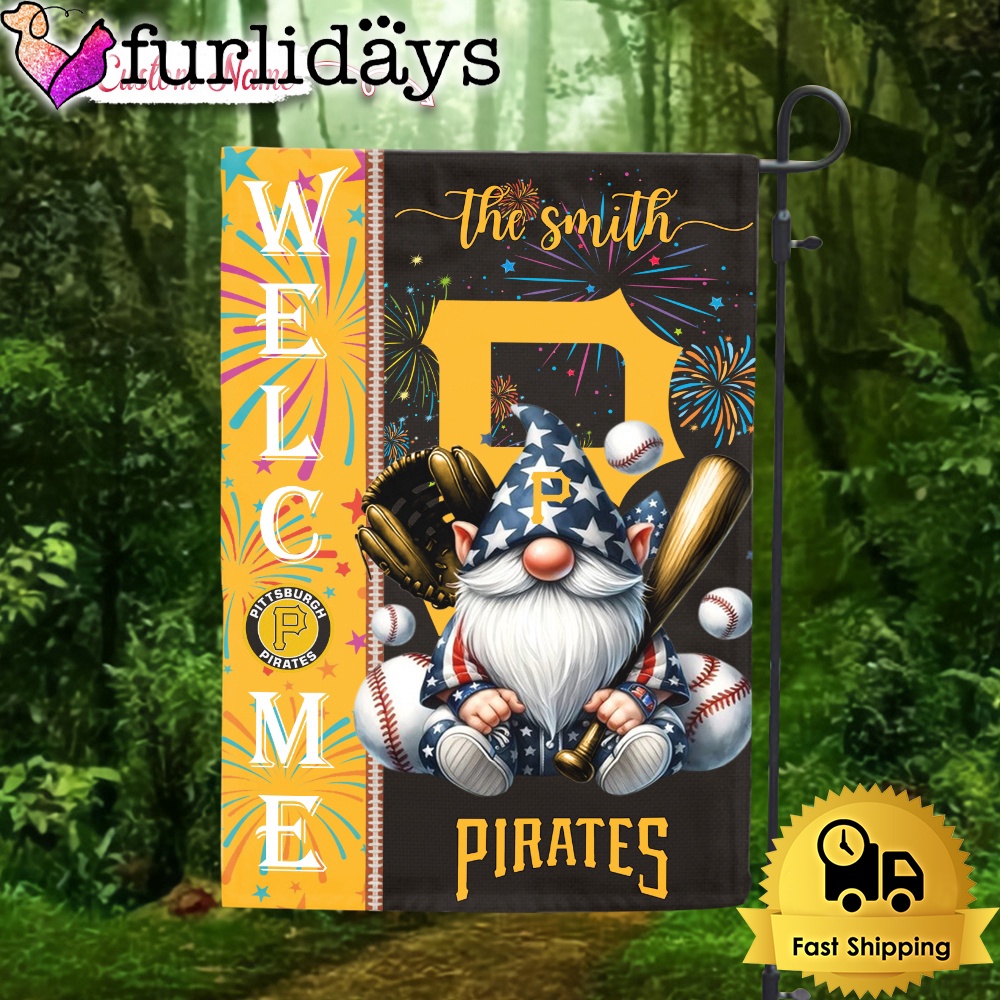 Custom Name MLB Pittsburgh Pirates Gnomes 4th Of July Flag