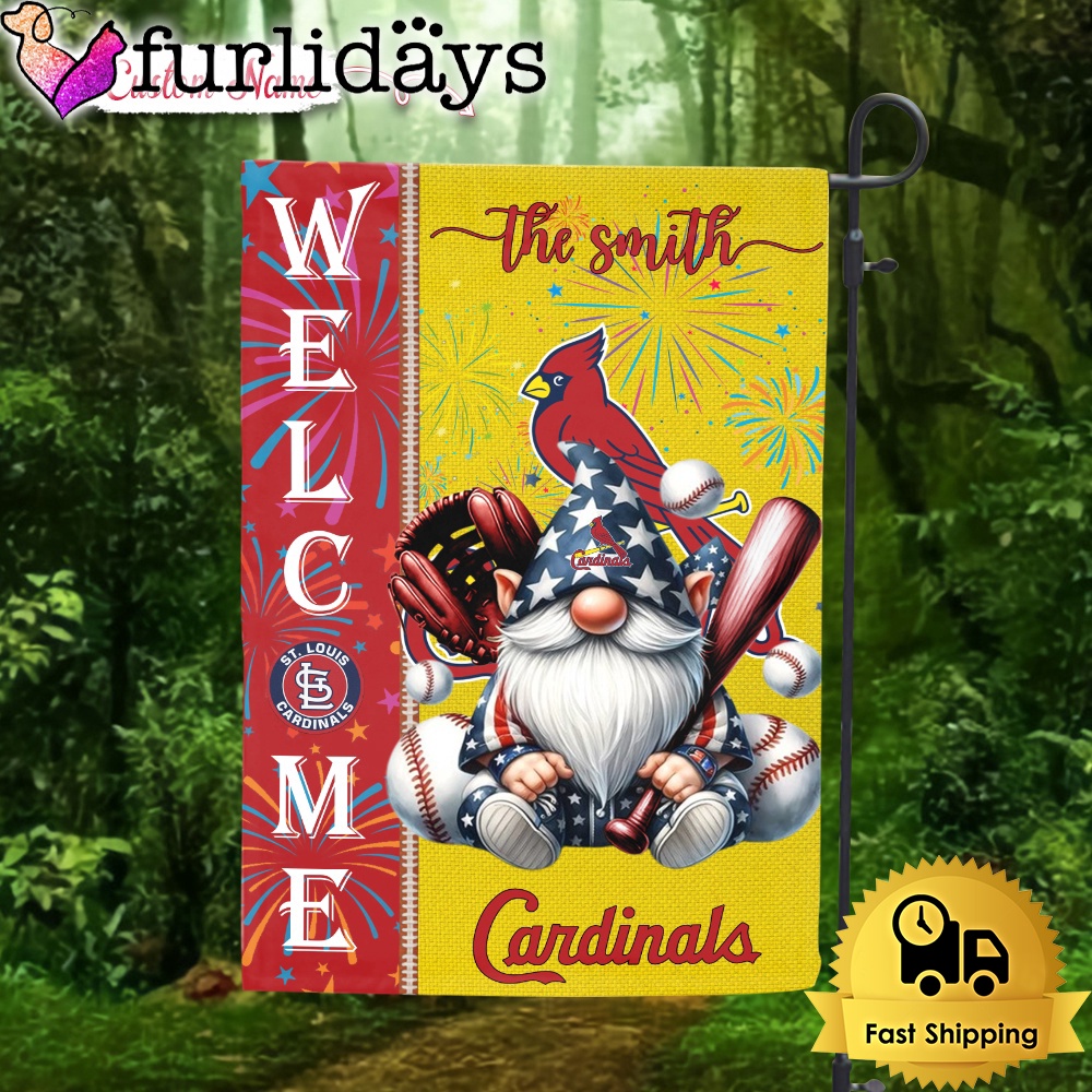 Custom Name MLB St Louis Cardinals Gnomes 4th Of July Flag