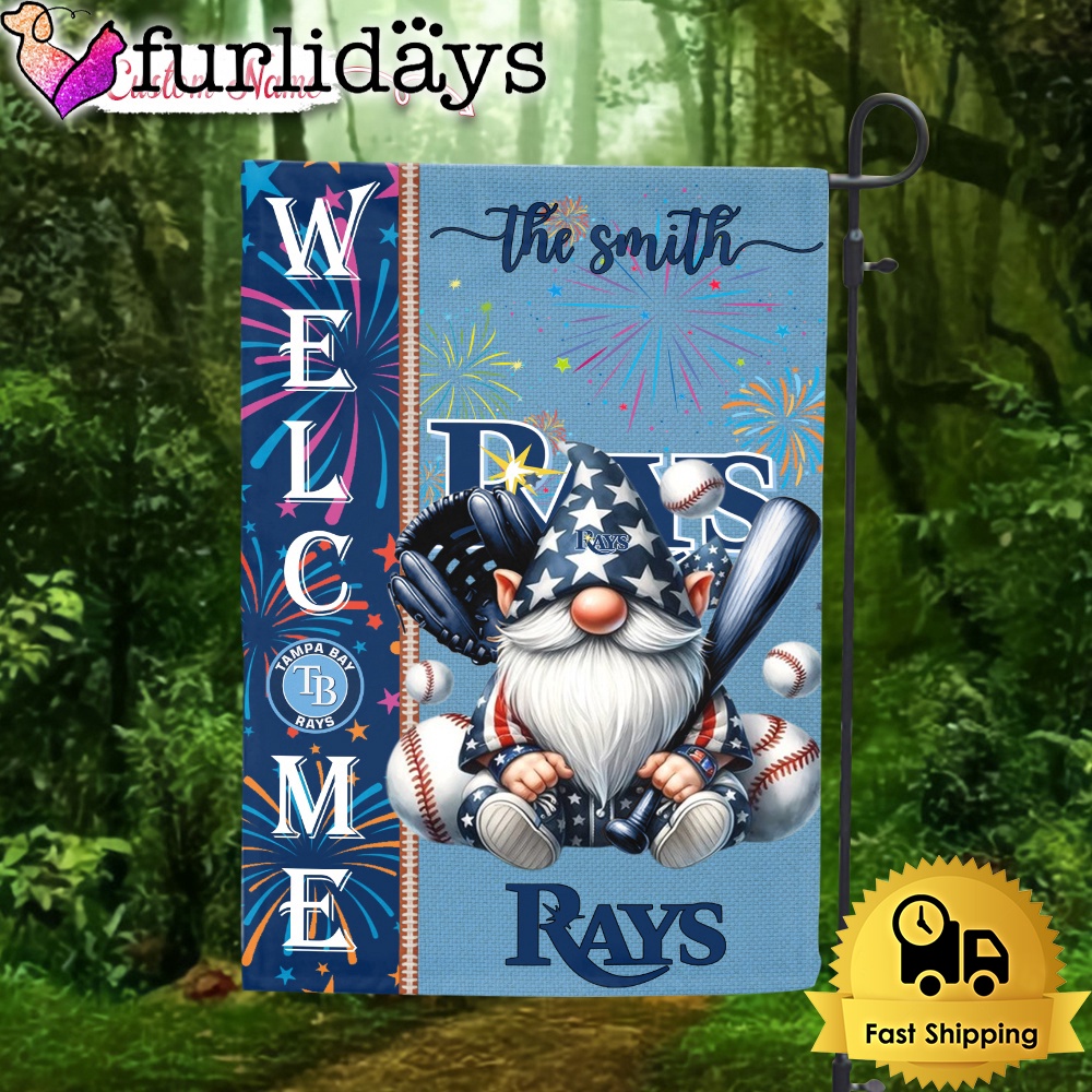 Custom Name MLB Tampa Bay Rays Gnomes 4th Of July Flag