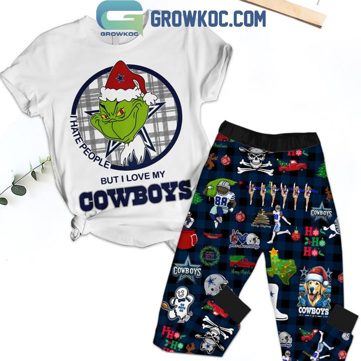 Dallas Cowboys Christmas Grinch 2024 I Hate People But Love Cowboys Fleece Pajamas Set 1 yVj0C