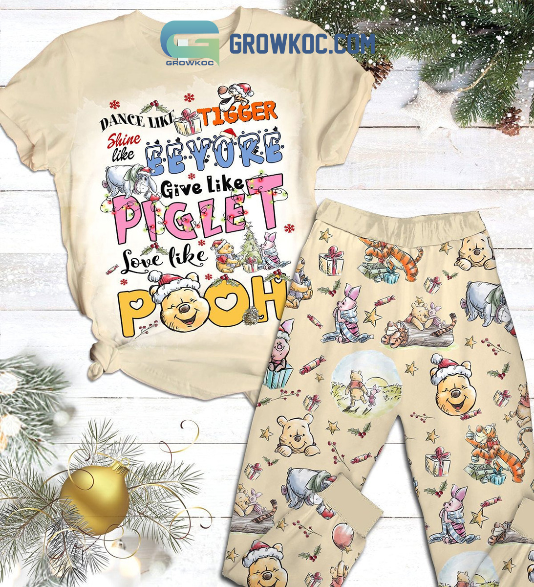 Dance Like Tigger Shine Like Eeyore Give Likd Piglet Love Like Pooh Holidays Fleece Pajamas Set2B1 vVOzi