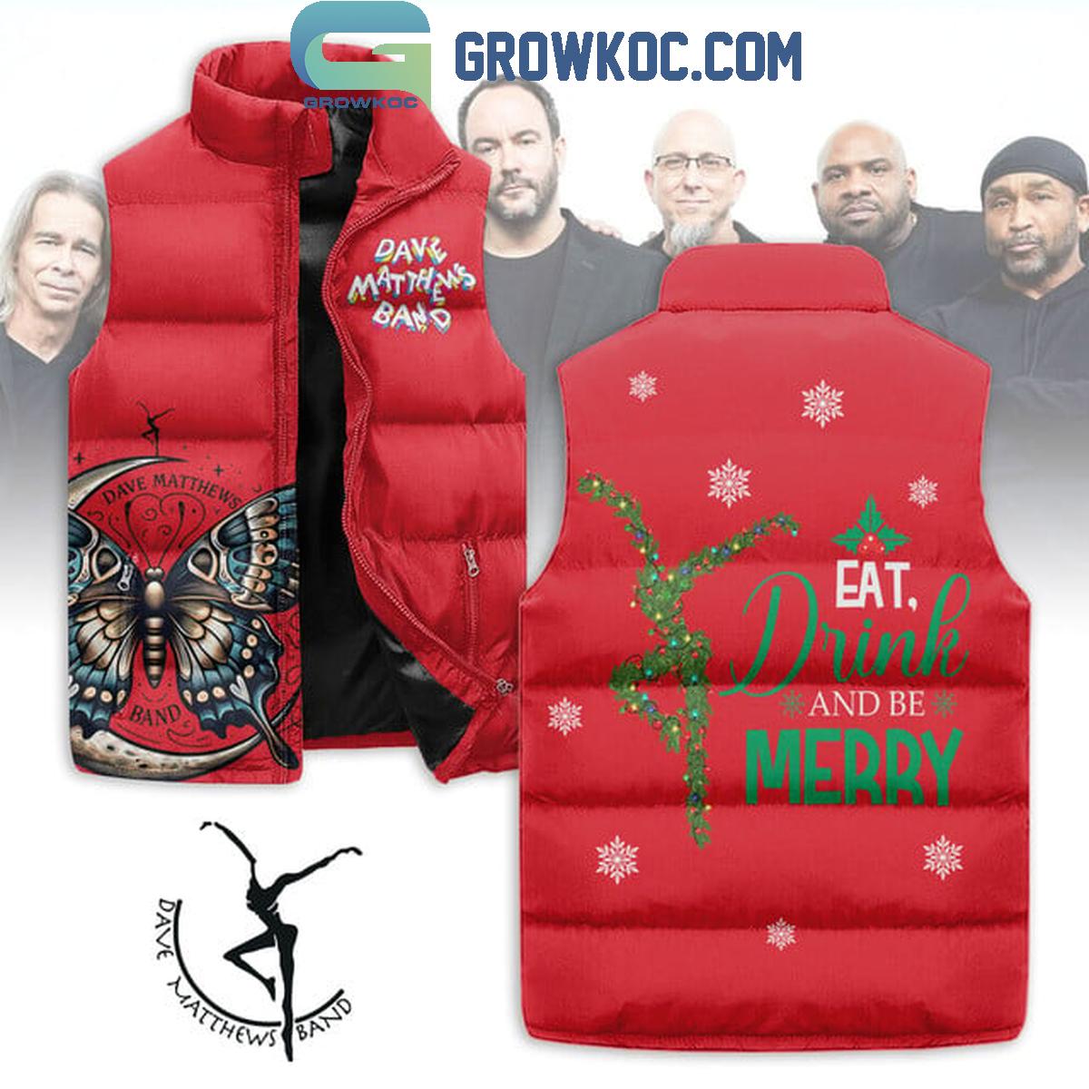 Dave Matthews Band Be Merry Christmas Eat Drink Sleeveless Puffer Jacket 1 qUTio