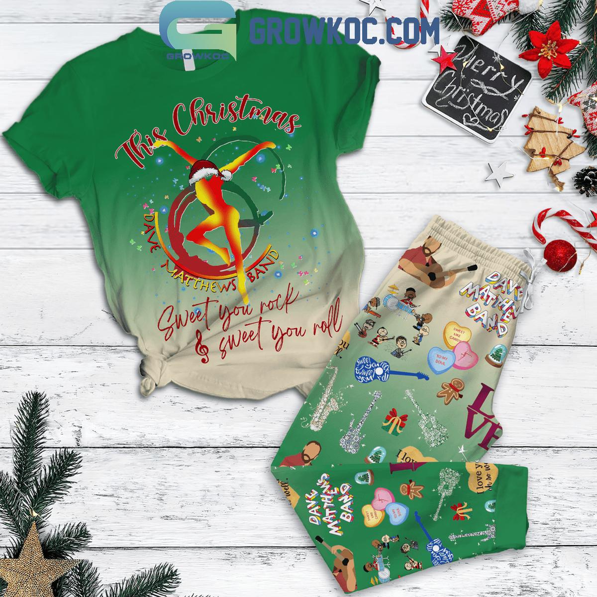 Dave Matthews Band This Christmas Sweet You Rock And Roll Fleece Pajamas Set Green 1 sARHf