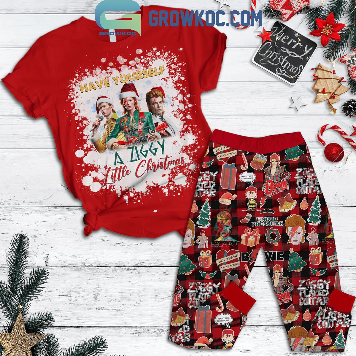 David Bowie Have Yourself A Ziggy Little Christmas Fleece Pajamas Set 1 5AInP
