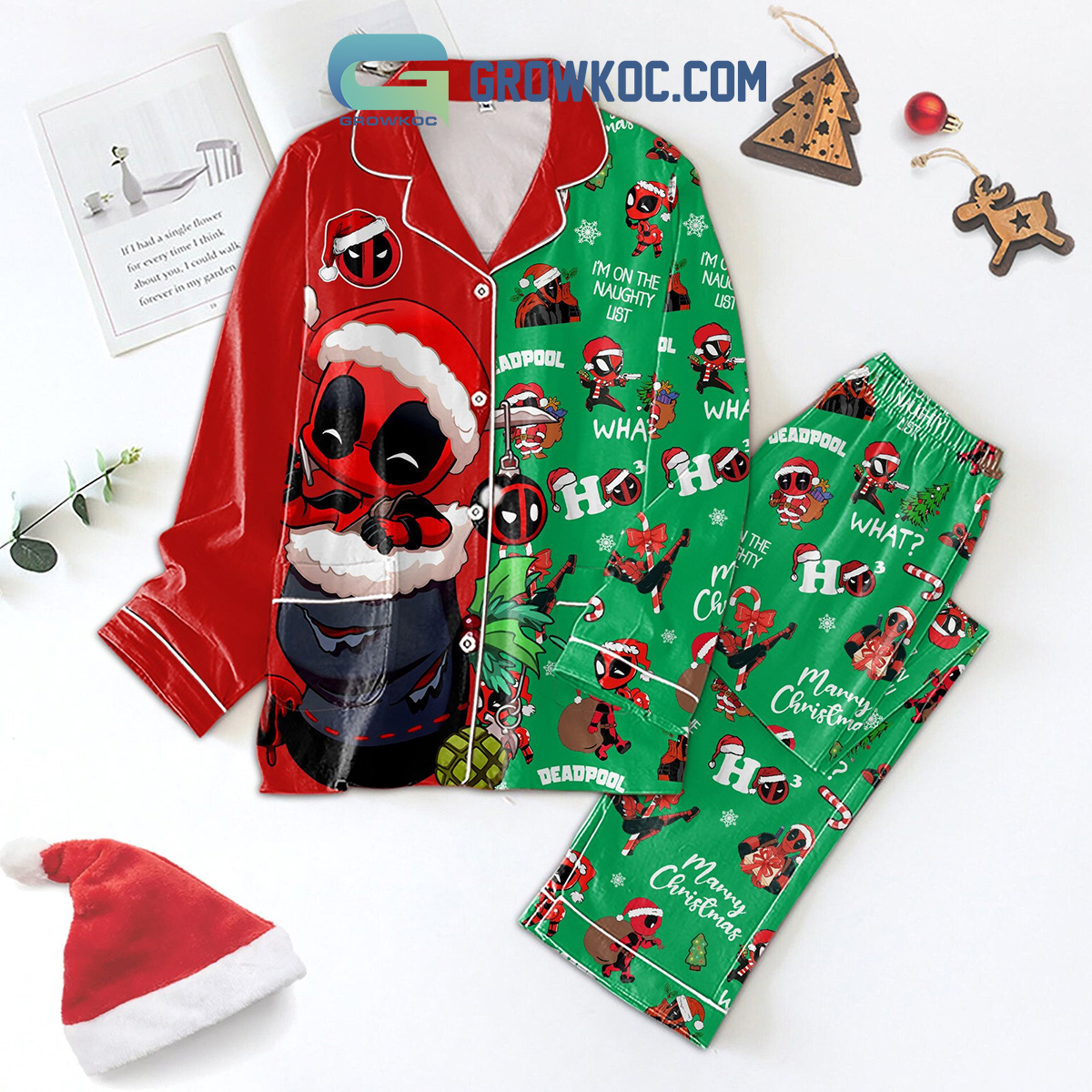 Deadpool Im On The Naughty List Christmas Pajamas Set2B1 09RUt