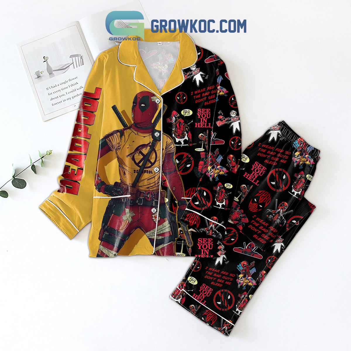Deadpool See You In Hell Yellow Version Polyester Pajamas Set2B1 e3Dy9