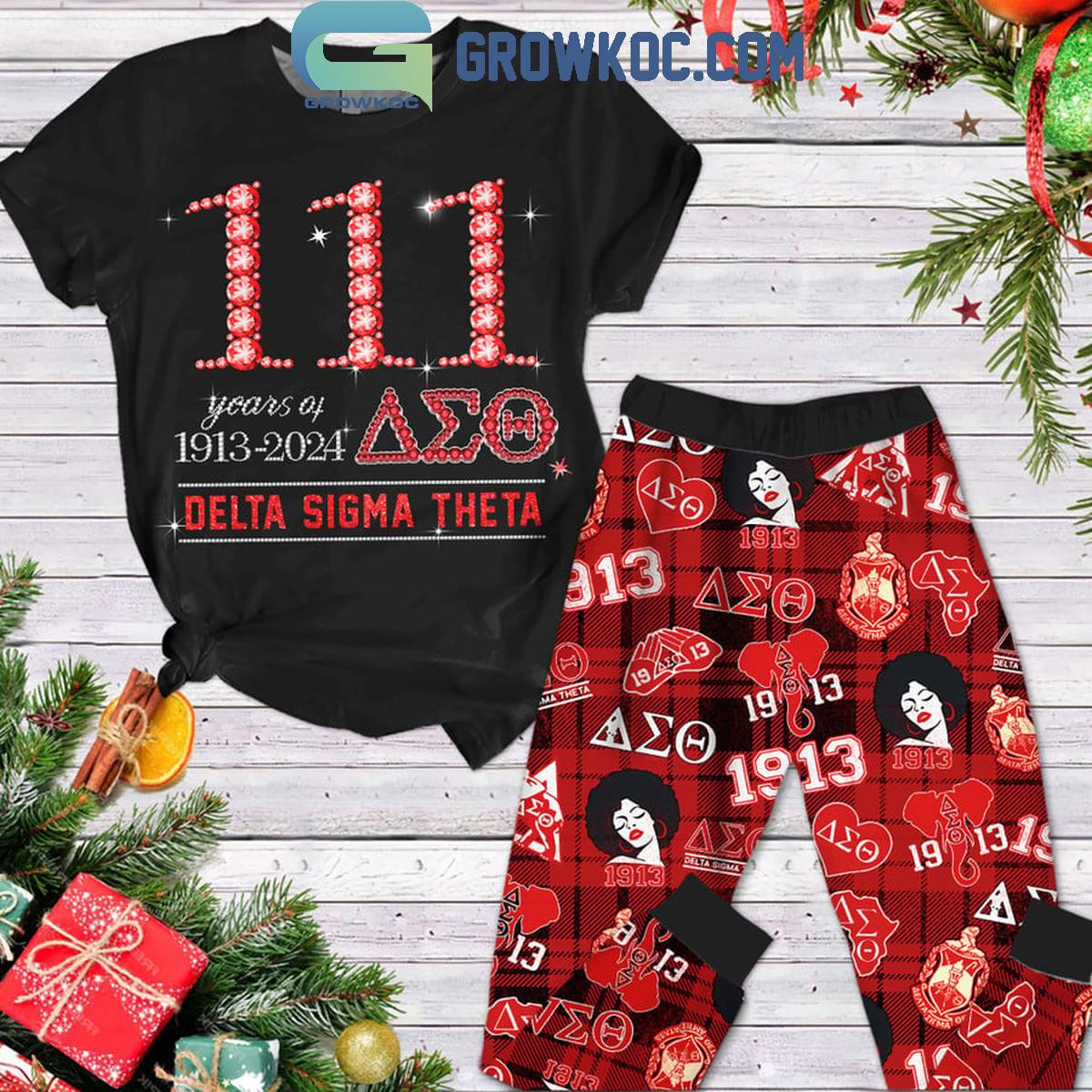 Delta Sigma Theta 111 Years 1913 2024 Christmas Fleece Pajamas Set 1 lTsyv