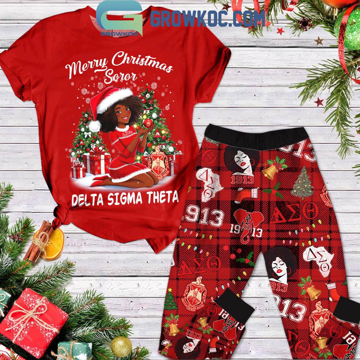 Delta Sigma Theta Merry Christmas Soror 2024 Fleece Pajamas Set 1 cWaXK