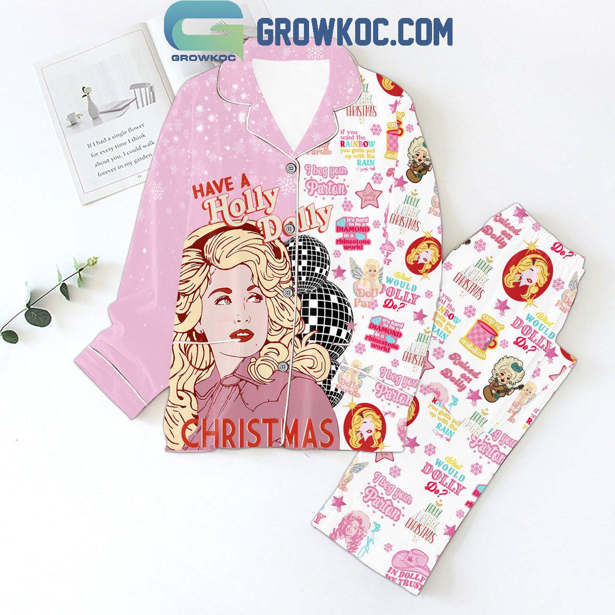 Dolly Parton Christmas Have A Holly Dolly Christmas Polyester Pajamas Set 1 IraZH